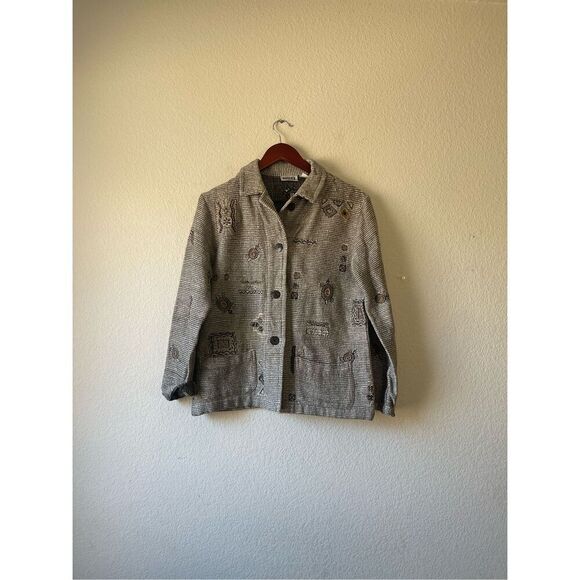 Vintage Chicos silk and cotton beaded and embroidered animal shirt jacket size m - Picture 1 of 6